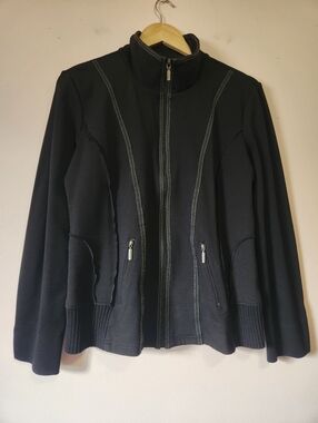 ORLY Black Mock Neck Full Zip Sweater Jacket Contrast Stitch Y2K Medium EUC